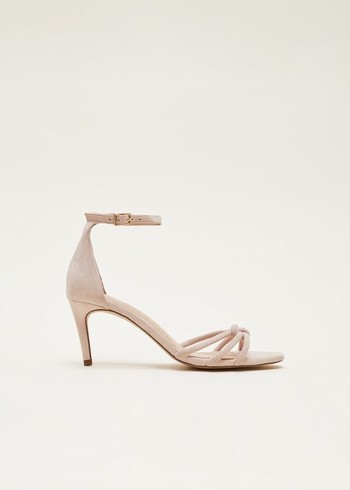 Phase Eight Suede Knotted Barely There Heels Cream Australia | AW4368972